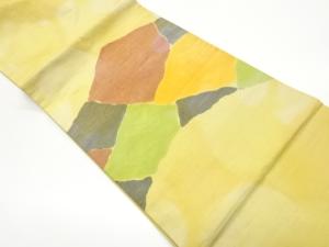 手織り紬抽象模様織出し開き名古屋帯（額縁仕立て）